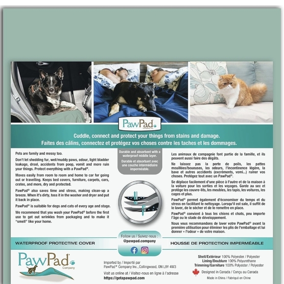 PawPad Waterproof Protective Cover Blanket  Bed, Couch, Chair, Queen Size - Picture 4 of 12